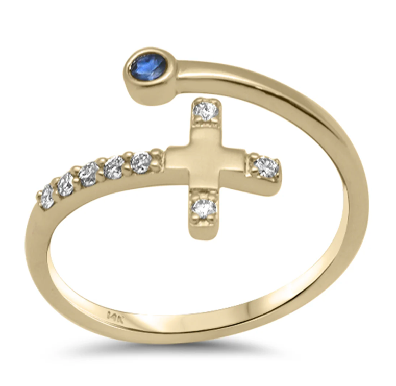 Anillo de cruz con zafiro