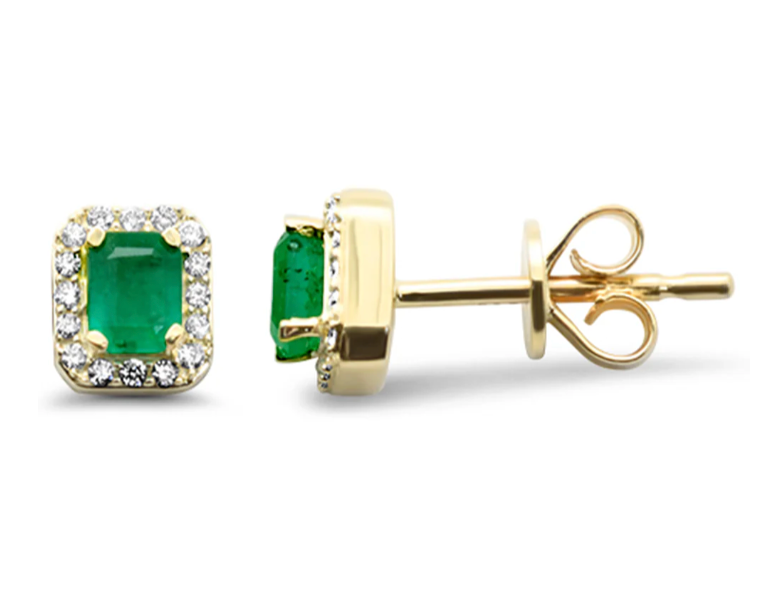 Studs esmeraldas halo de diamantes