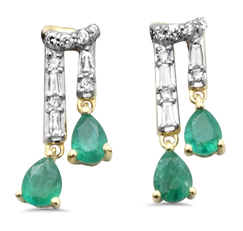 Aretes colgantes Diamantes y Esmeraldas