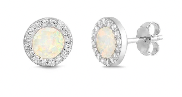 Pendientes ópalo blanco y circonitas.