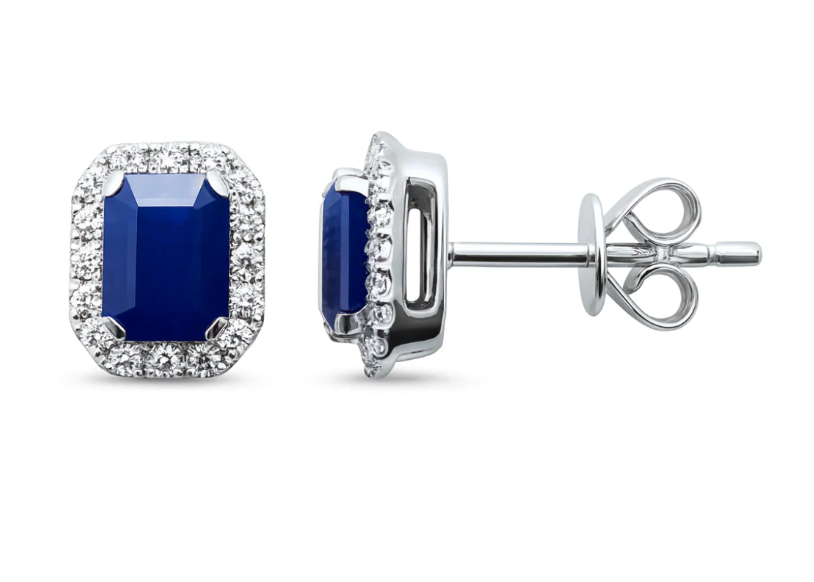 Studs Zafiro halo de diamantes
